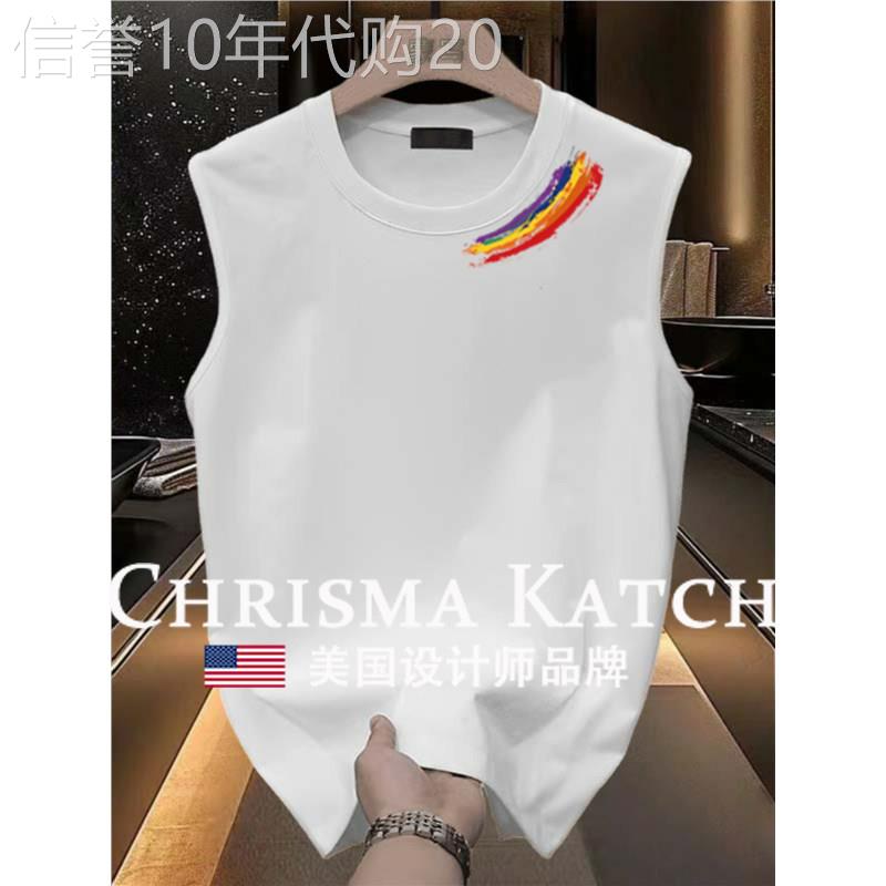 出口美国⭐Chrisma Katch~2026新款纯棉背心男潮彩虹印花无袖夏季
