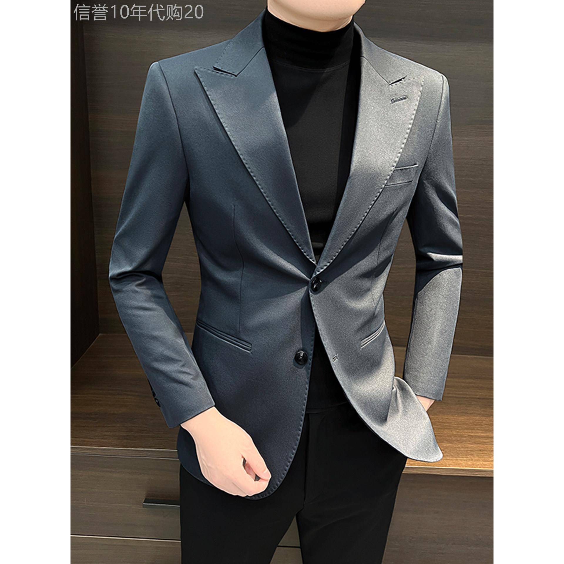 MK正品痞帅修身西服外套男春秋季高端双开衩时尚青年男士单西西服
