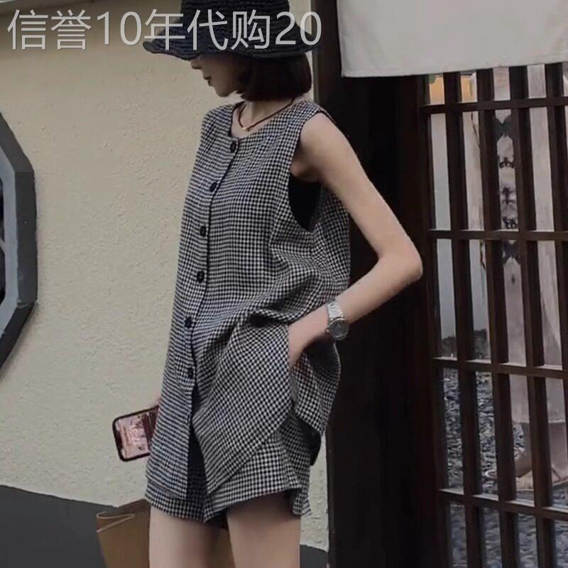 2026夏季潮牌欧货休闲时尚马甲女无袖上衣背心宽松短裤子两件套装