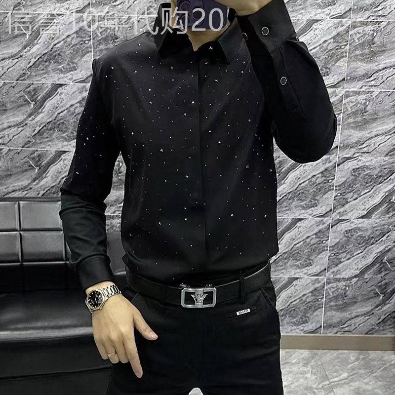 轻奢欧货男士衬衫高档时尚商务闪闪烫钻满天星帅气春秋长袖衬衣