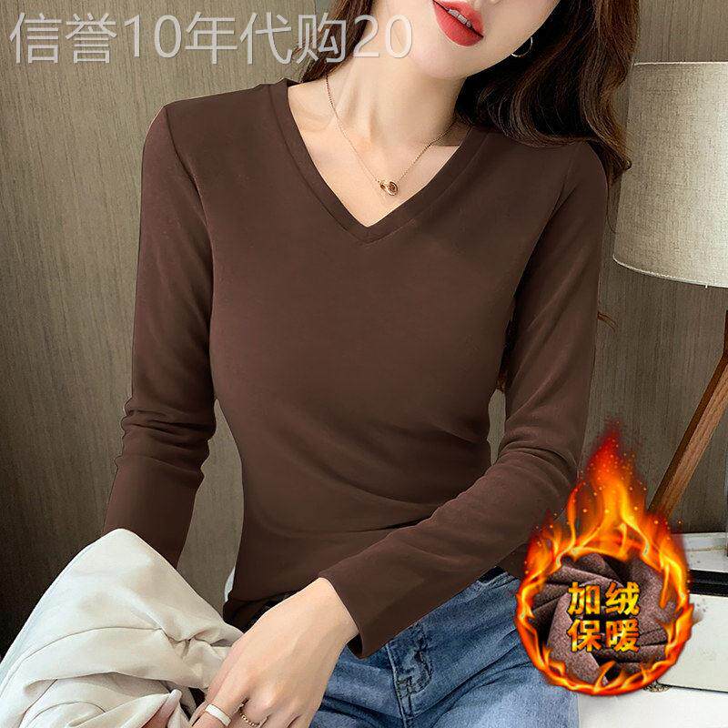 加绒加厚打底衫女秋冬季2026年新款内搭紧身弹力保暖V领长袖上衣