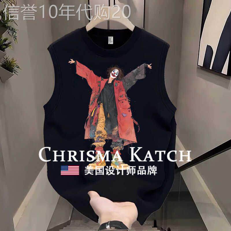 出口美国⭐Chrisma Katch~纯棉背心男宽松街头个性小丑图案上衣