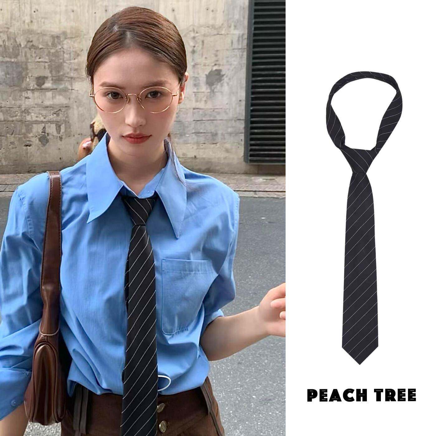 黑白条纹领带女款配饰免打设计感小众ins风简约百搭学院风配饰女