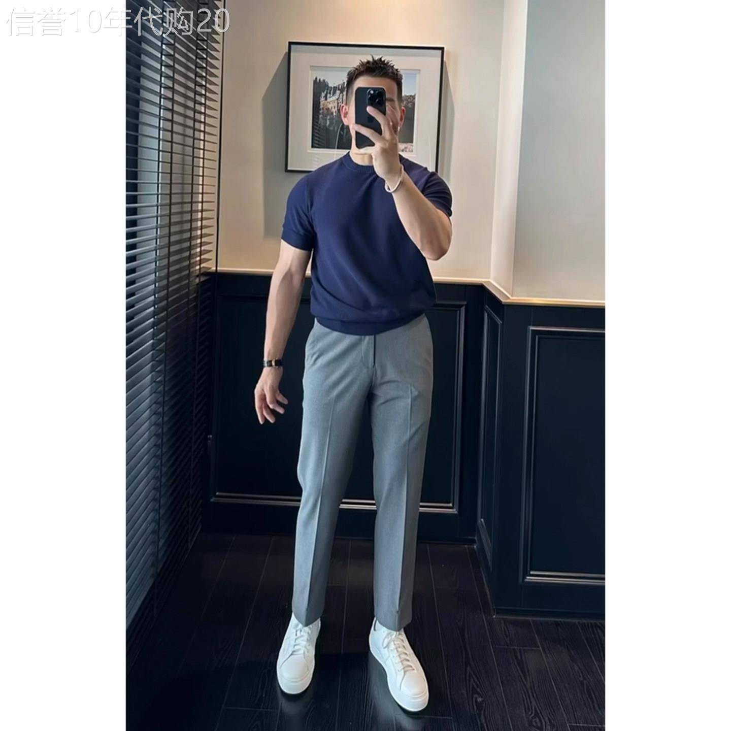 灰色冰丝垂感西裤男士夏季薄款九分直筒裤新款成熟商务休闲西装裤