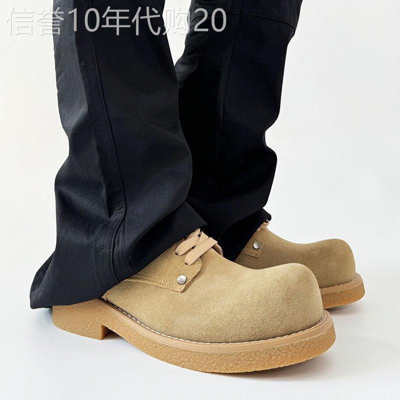 【高品质】美式复古棕色德比鞋男高级感反绒皮米奇大头鞋厚底皮鞋