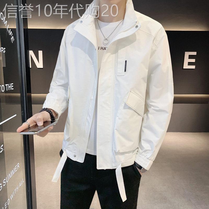 春秋季白色立领夹克男痞帅短款帅气风衣外套2025潮牌休闲男装上衣