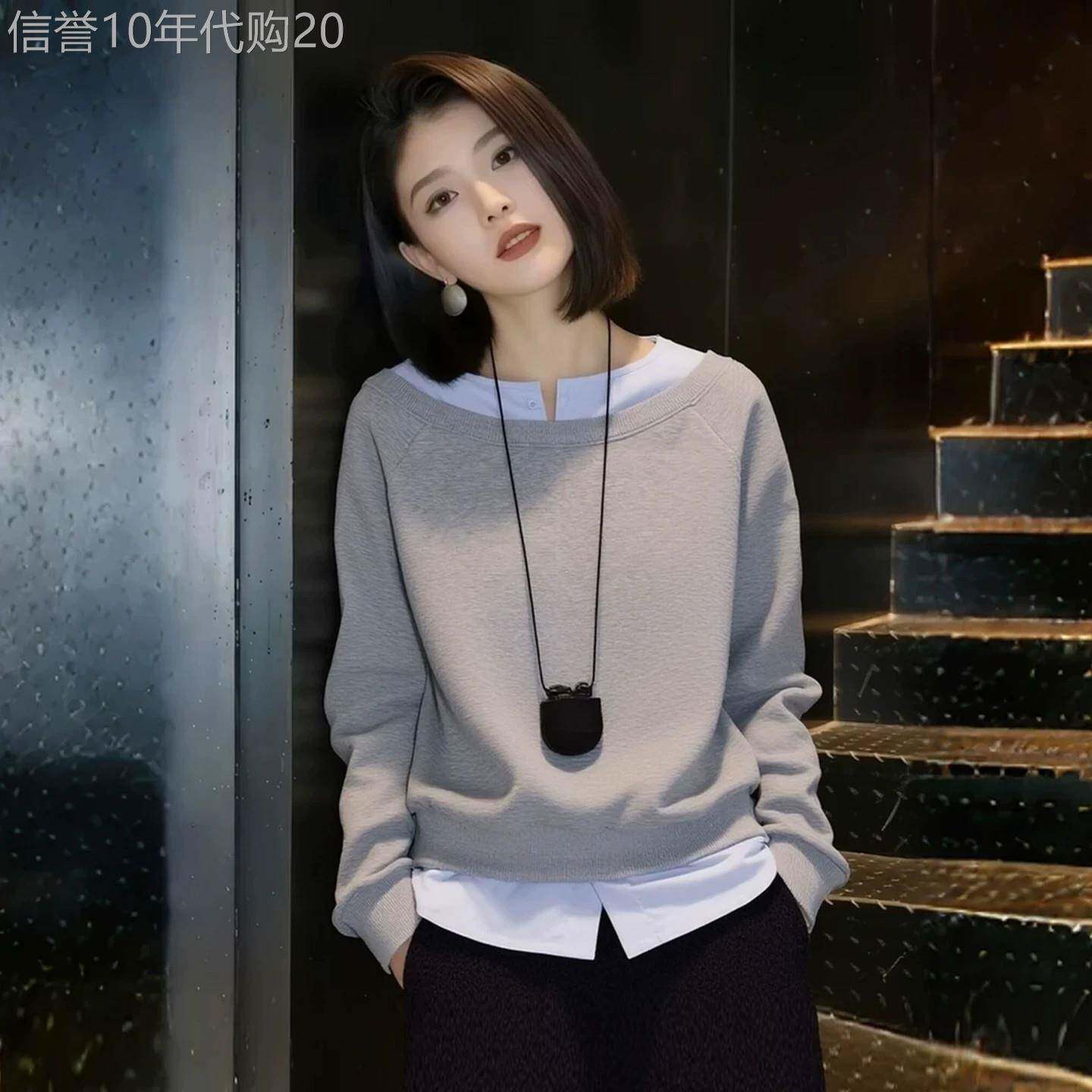 高档设计感撞色假两件套头卫衣女秋季新款百搭宽松休闲长袖上衣