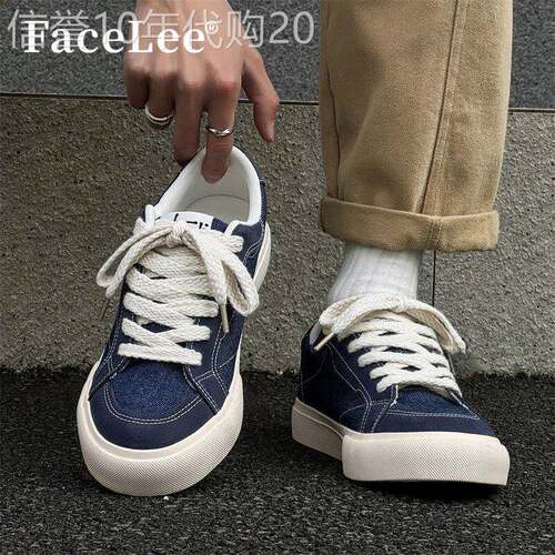 FaceLee男鞋子潮鞋夏季小众蓝色休闲帆布鞋日系复古百搭运动大头