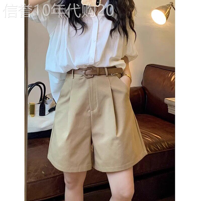 卡其色西装短裤女夏大码短裤a字五分阔腿中裤巨好看百搭的裤子