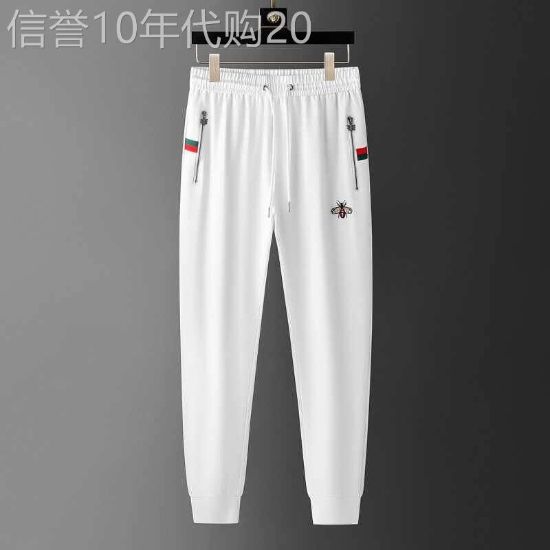 轻奢刺绣蜜蜂卫裤男士2026春夏新款运动休闲裤潮牌白色束脚长裤子