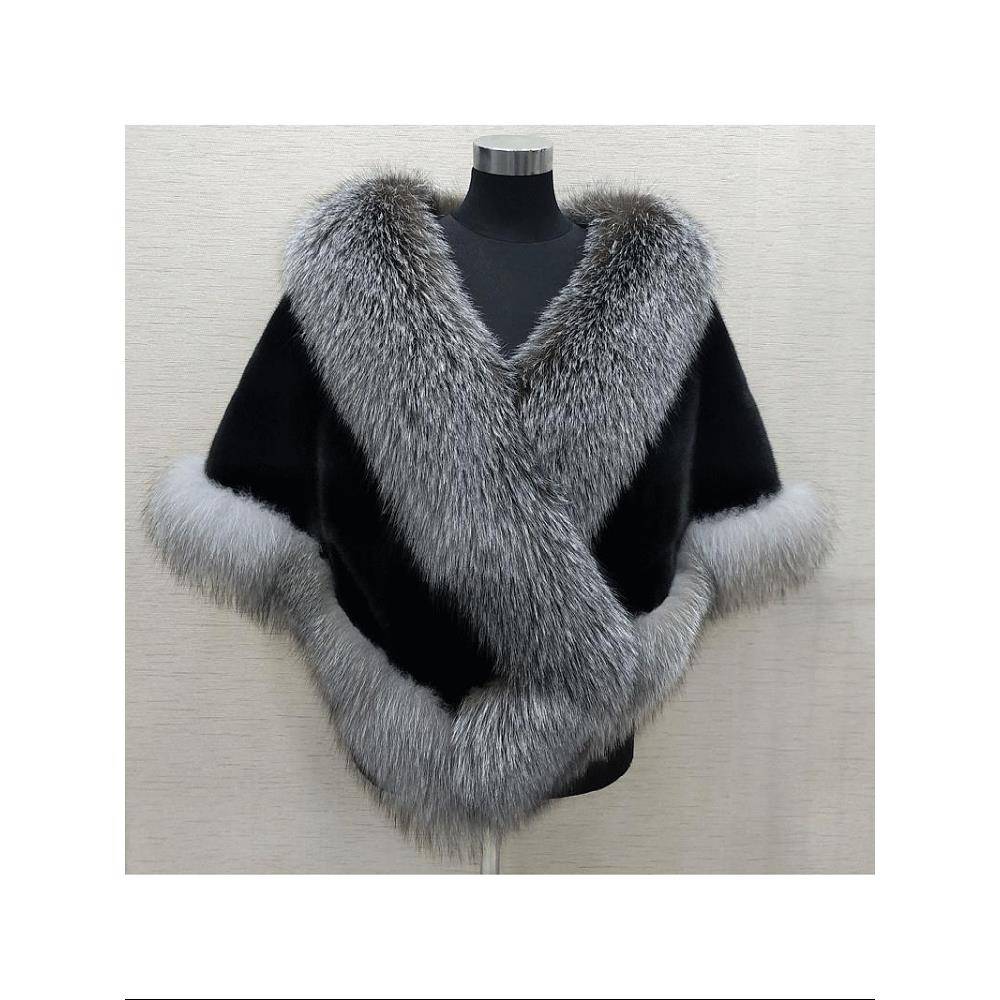 2024秋冬新款貂皮狐皮领连衣裙旗袍斗篷新潮