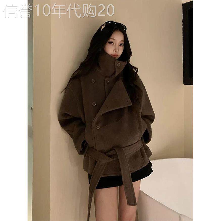 羊绒呢子大衣女羽绒服内胆2026冬季韩系棕色小个子短款羊毛呢外套