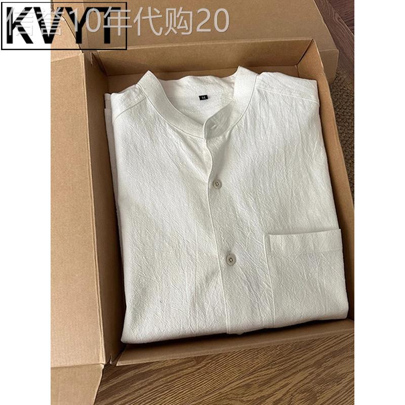 轻奢老钱风亚麻衬衫短袖男士2026年夏季新款新中式立领衬衫男半袖