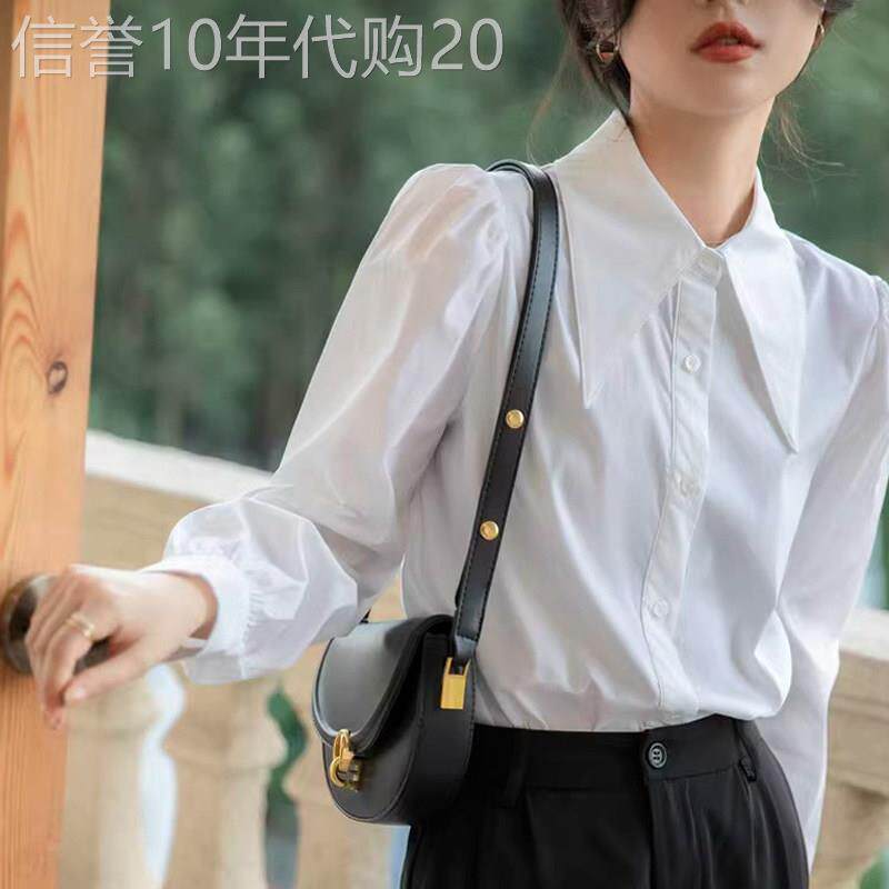 高级感尖领衬衫女春秋新款欧货小个子减龄简约泡泡袖内搭叠穿衬衫