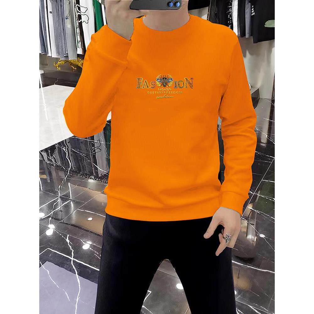 秋冬季潮流欧货纯棉圆领长袖卫衣男2025新款修身百搭印花T恤上衣