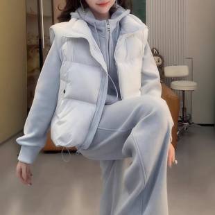 日系2025冬季新款套装女士高级感超好看马甲外套卫衣阔腿裤三件套