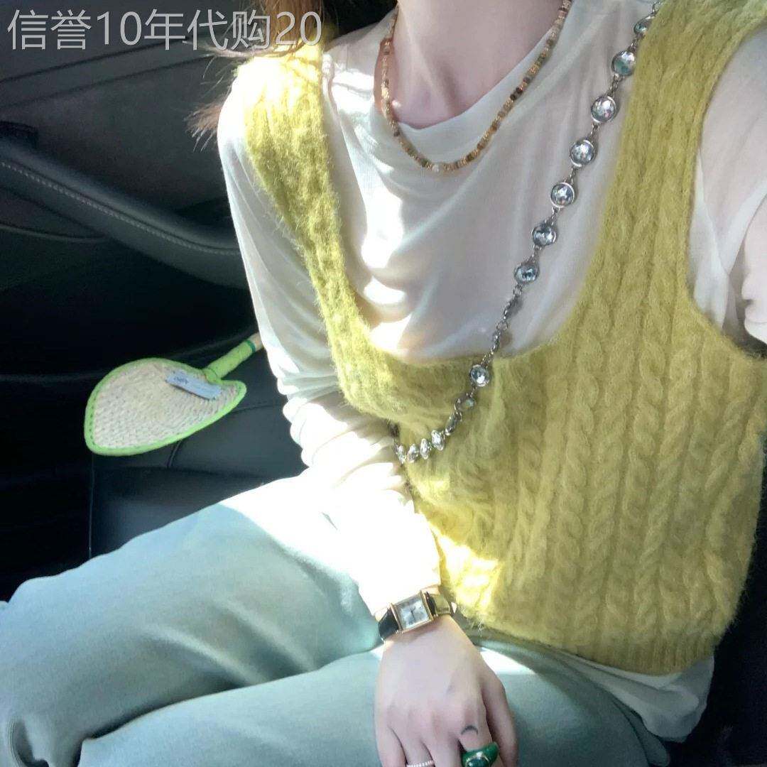 韩国2025春秋新款方领麻花针织马甲背心女洋气叠穿短款上衣两件套