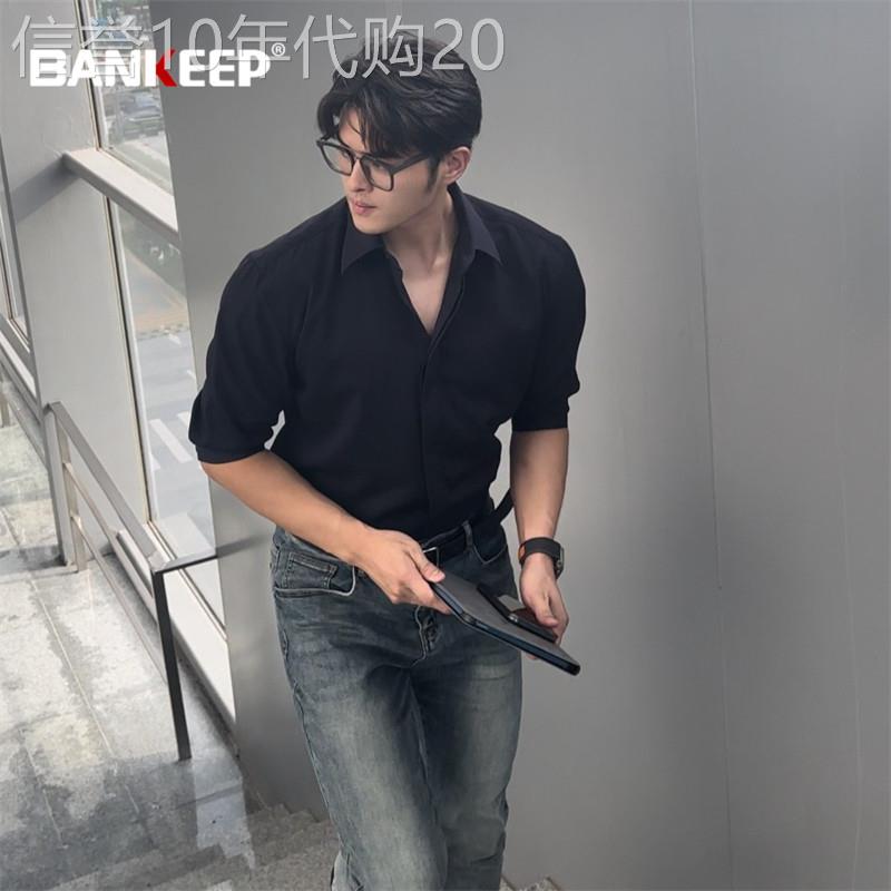 黑色短袖衬衫男士2026新款夏季高级感修身休闲长袖衬衣男款春秋