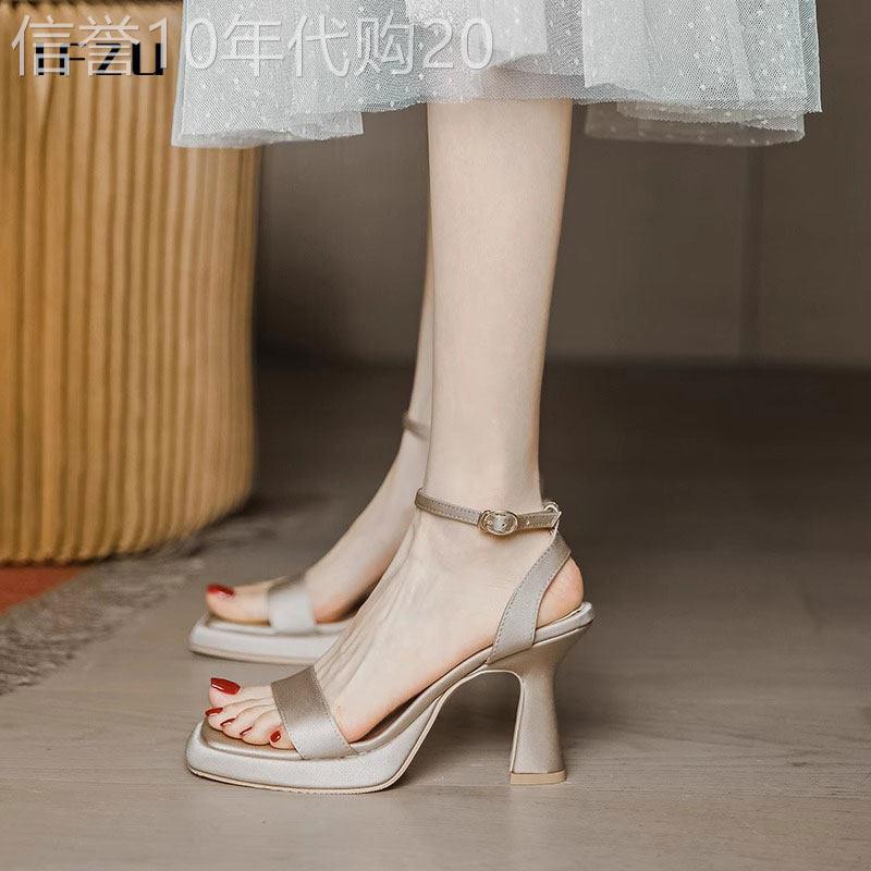 真丝厚底凉鞋女防水台2026夏季新款法式复古增高露趾一字带高跟鞋