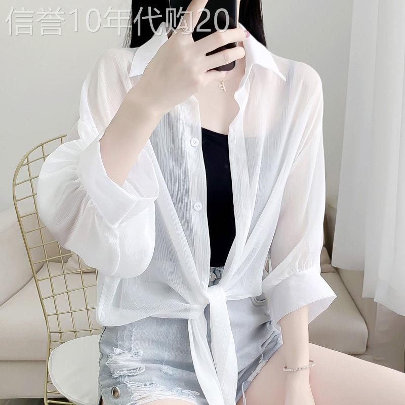 防晒衬衫女夏季薄款2026年新款气质百搭韩版时尚短款开衫雪纺上衣