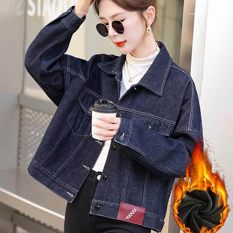 2025年冬季休闲短款加绒牛仔外套女秋冬加厚保暖高级感夹克上衣