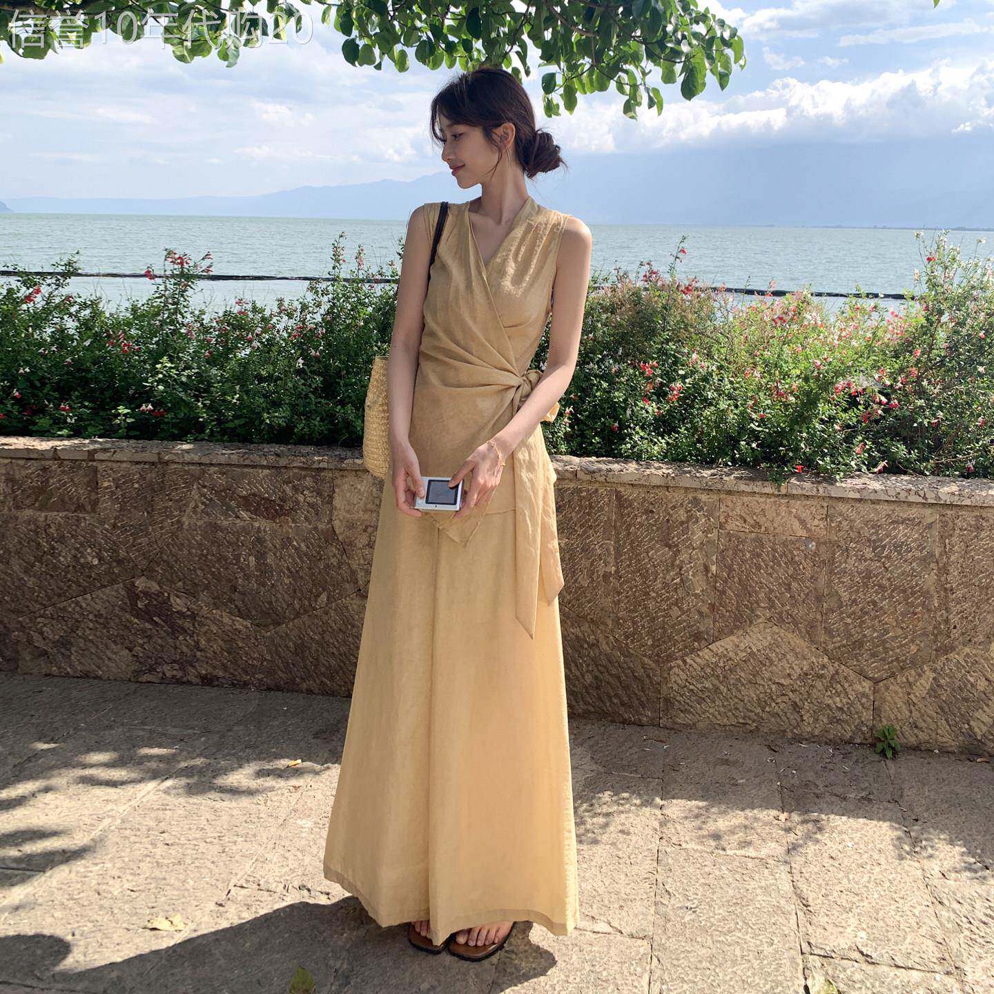 法式轻熟优雅高级感套装女2026夏季交叉绑带无袖上衣阔腿裤两件套