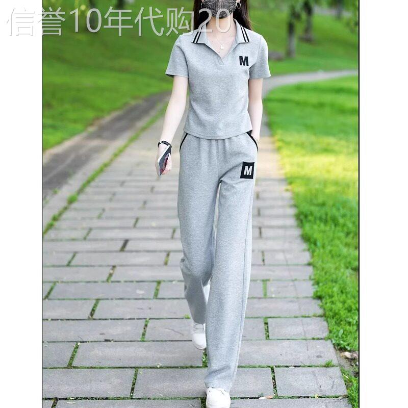 休闲运动套装女夏季2026新款时尚减龄短袖T恤阔腿裤小个子两件套