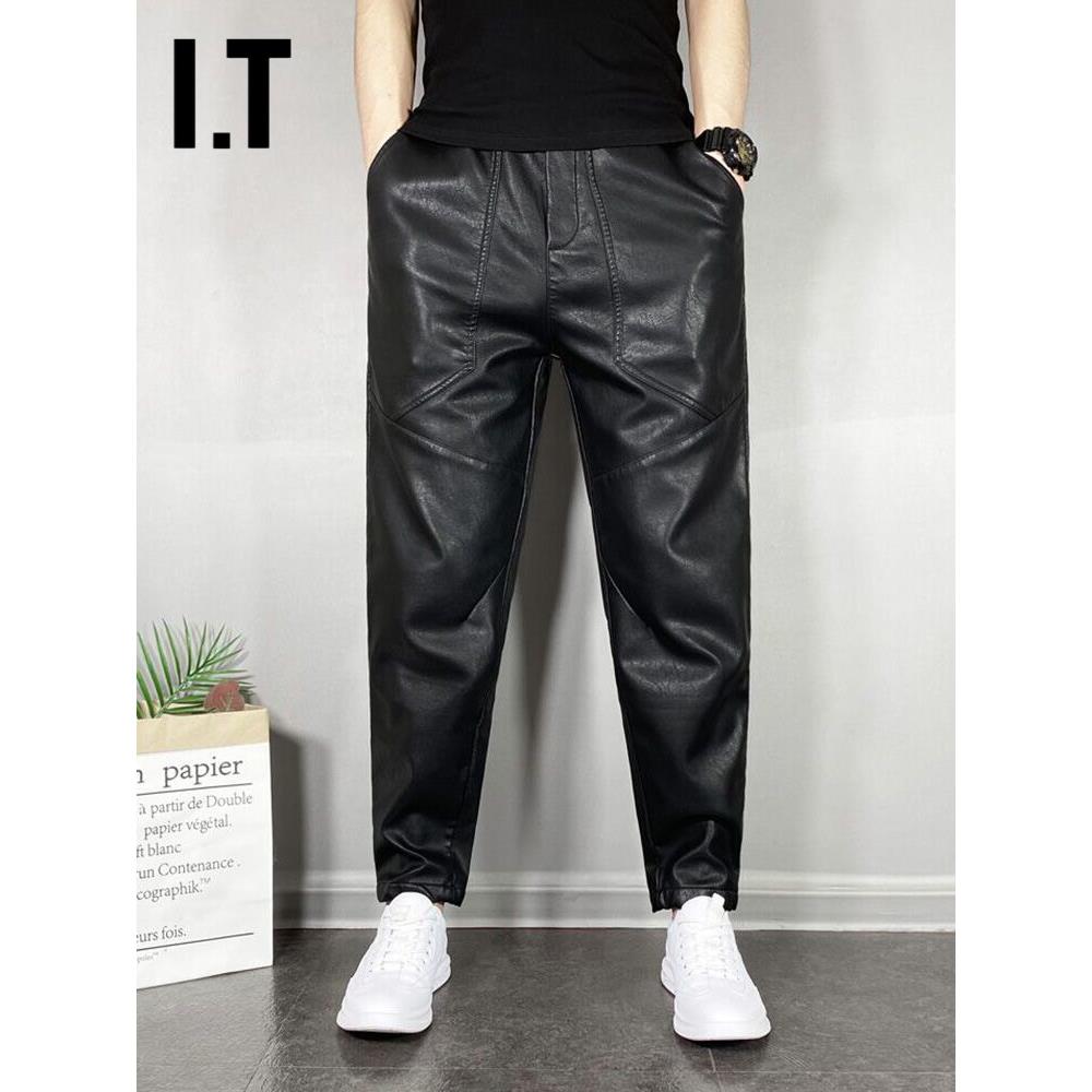 潮牌春秋款加绒加厚保暖真皮皮裤男士机车防风防水弹力束脚休闲裤