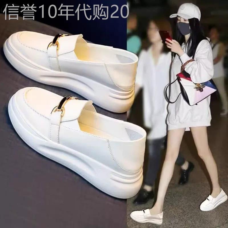 真皮厚底小白鞋女春秋2026新款轻便软底百搭运动休闲鞋休闲乐福鞋