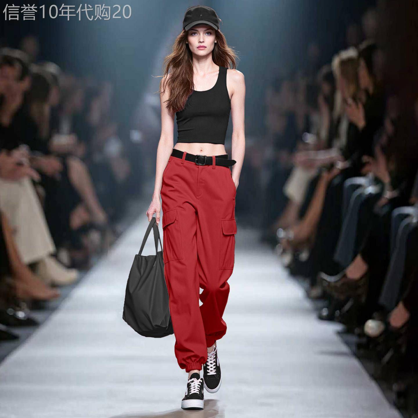 复古红色工装裤女2026早秋新款小个子甜酷高腰显瘦百搭束脚九分裤