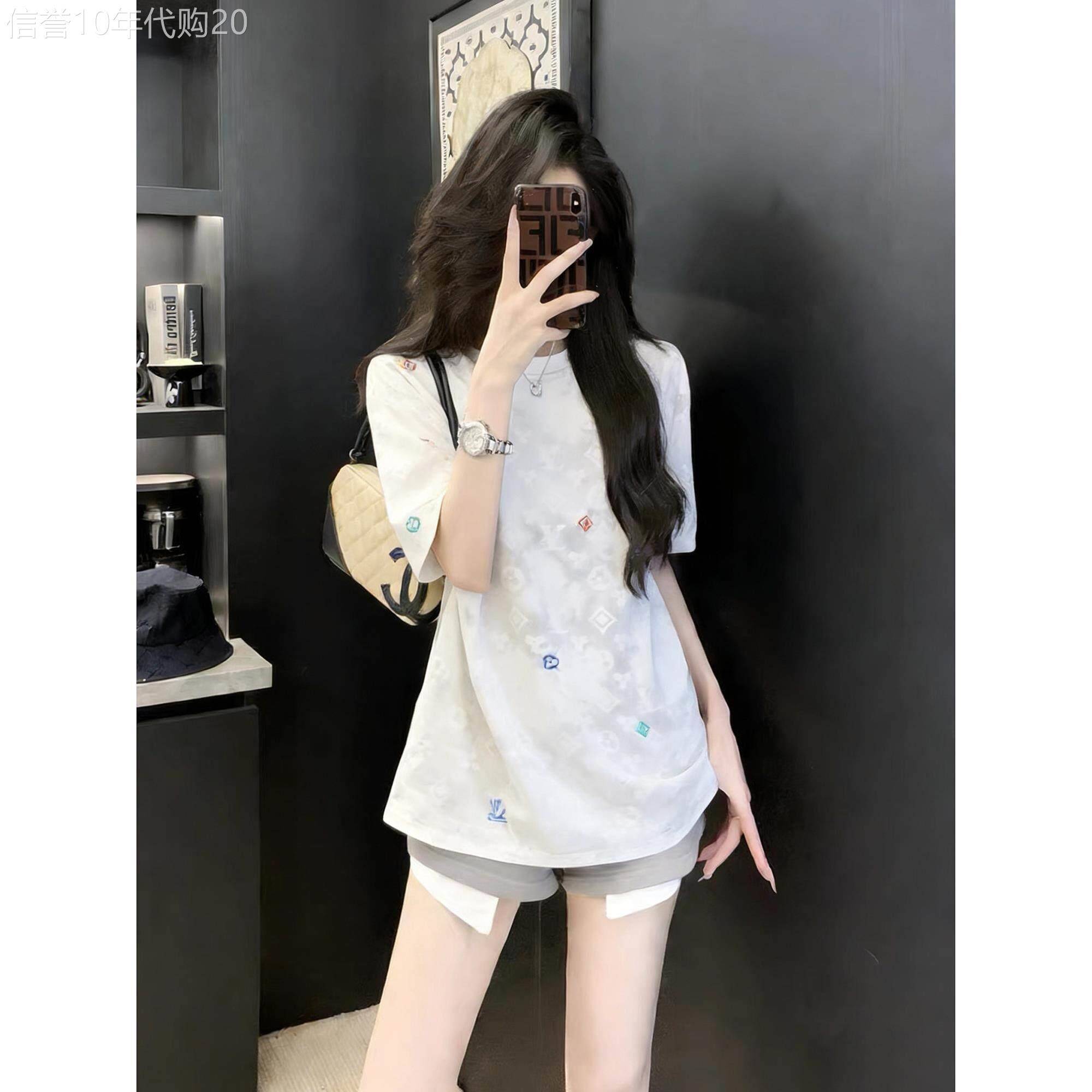 白色短袖女t恤夏季新款独特减龄绝美高级小众中长款休闲圆领上衣