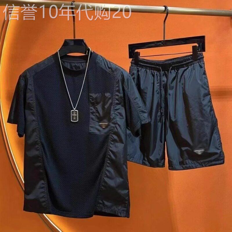 轻奢休闲运动套装男士夏季宽松短袖t恤薄款速干五分短裤子两件套