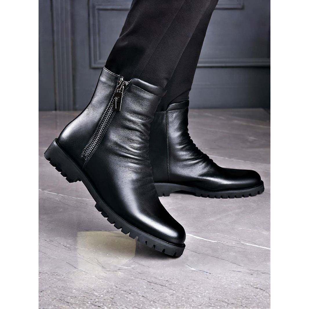 真皮马丁靴男中帮男靴皮毛一体雪地靴高帮皮鞋秋冬季靴子男士皮靴