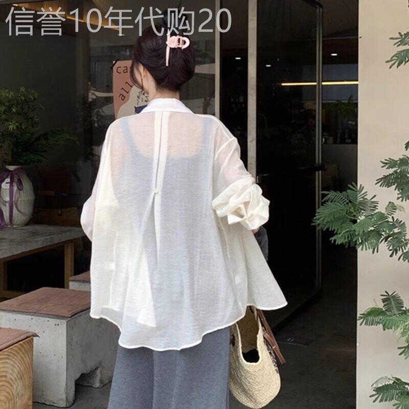 白色冰丝彷亚麻衬衫女夏季小个子薄款衬衫开衫外套空调衫防晒上衣