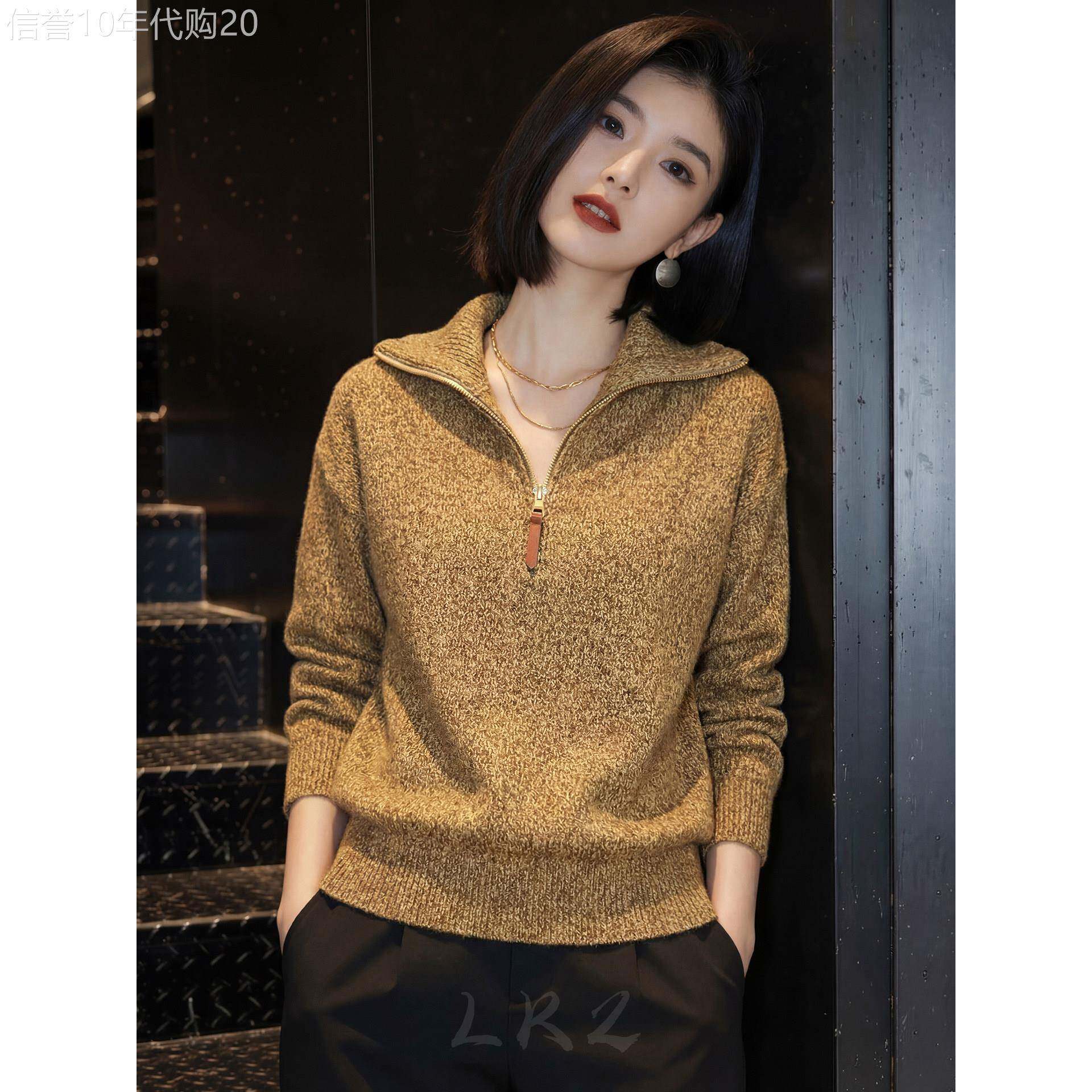 设计感半拉链休闲毛衣女翻领针织衫时尚显瘦百搭新款洋派上衣潮
