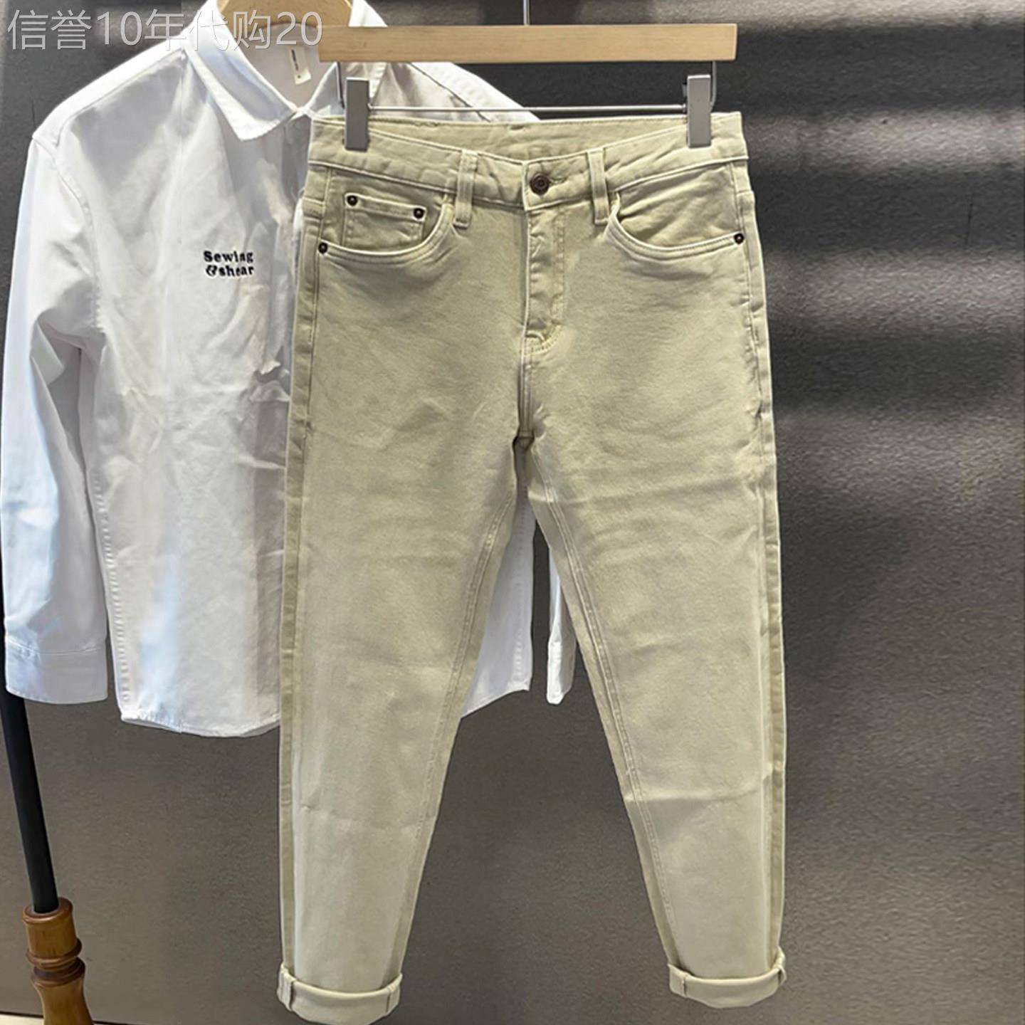 香港潮牌欧洲站休闲牛仔裤男春季新款修身小脚弹力百搭青年九分裤