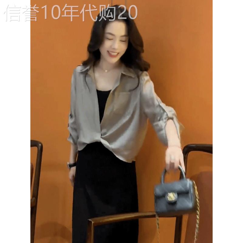 法式冰丝防晒衬衫女2026夏季薄款休闲宽松配吊带外搭罩衫短款上衣