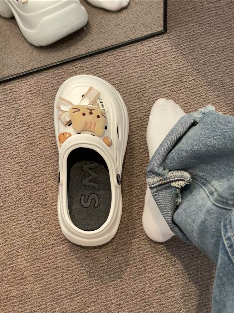 原创厚底松糕百搭两穿洞洞鞋女夏季2025可爱卡通猫咪包头半拖鞋