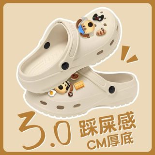 网红踩屎感洞洞鞋女夏外穿防滑包头沙滩厚底2025新款软底卡通拖鞋