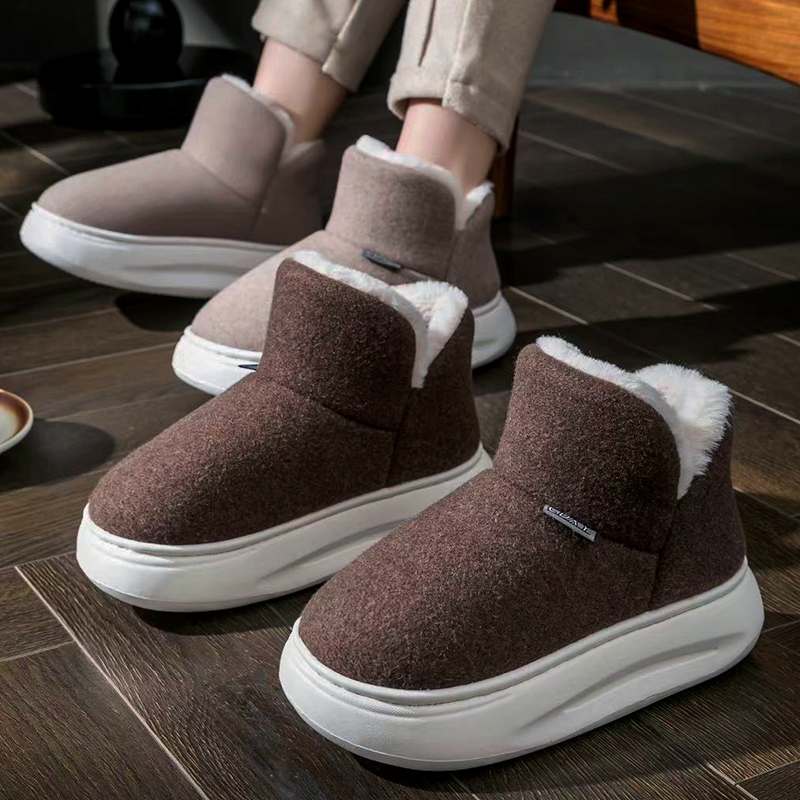 棉拖鞋男女包跟加绒防滑厚底毛毛月子居家室内冬季棉鞋外穿高帮