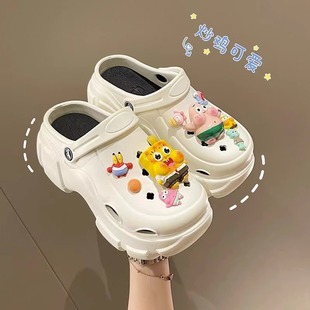 卡通踩屎感洞洞鞋 女夏外穿2025新款 时尚 厚底增高百搭沙滩包头凉鞋