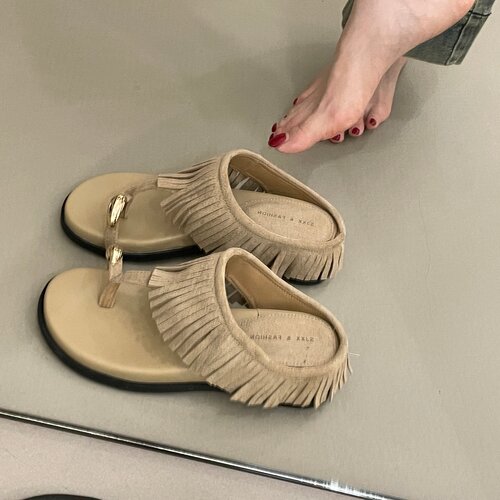 厚底坡跟夹趾凉拖鞋女夏外穿2026新款巨好看复古流苏人字拖0625z