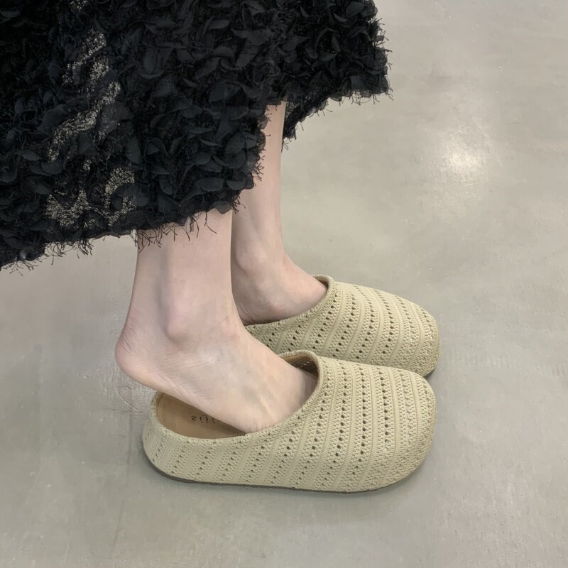 厚底内增高勃肯包头半拖鞋女夏外穿2026新款编织波西米亚罗马凉拖