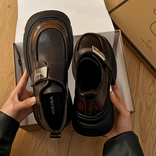 春秋单鞋 厚底美拉德英伦风乐福鞋 子 女2026新款 金属扣玛丽珍小皮鞋