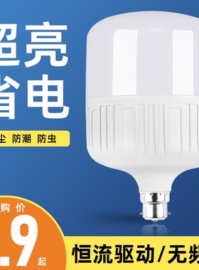 220V老式插口led节能灯泡B22卡口家用超亮球泡灯白光30W50W100W