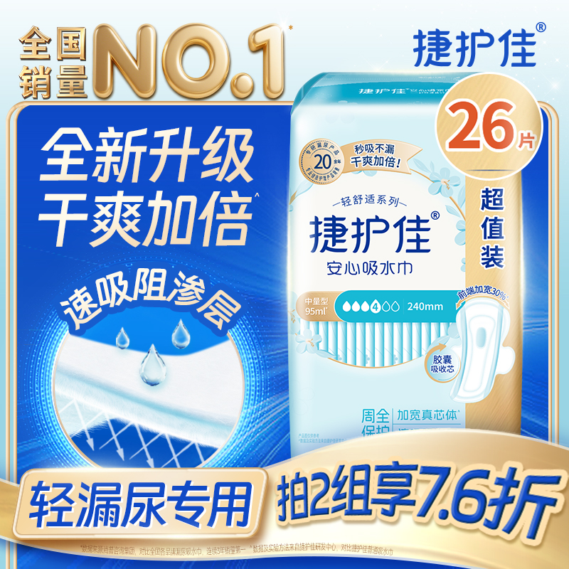 捷护佳漏尿专用护垫吸水巾漏尿专用卫生巾女老人孕妇轻漏尿1包