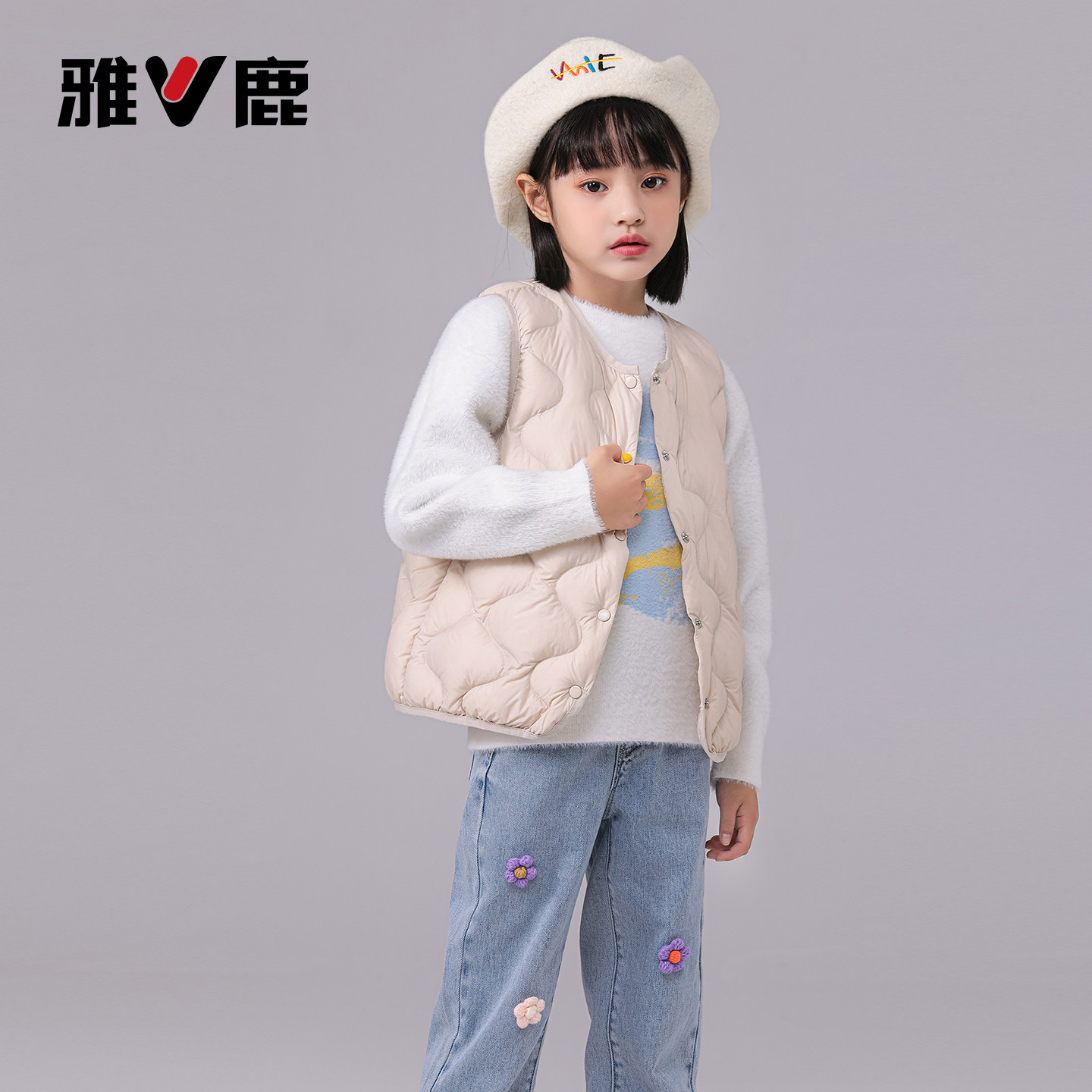 雅鹿亲子轻薄儿童正品羽绒马甲背心内胆中大童鸭绒男女童秋冬保暖
