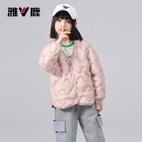雅鹿波浪纹轻薄款90绒羽绒服