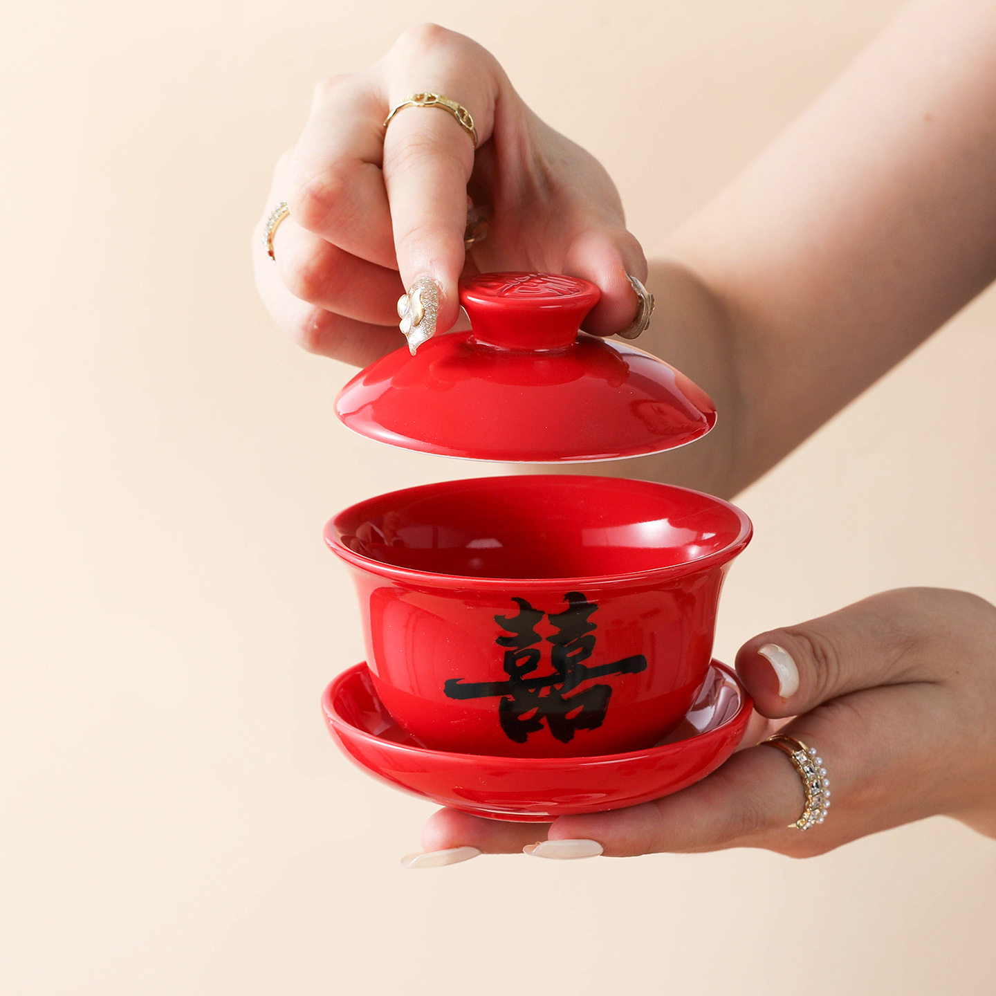 喜字陶瓷敬茶杯套装敬长
