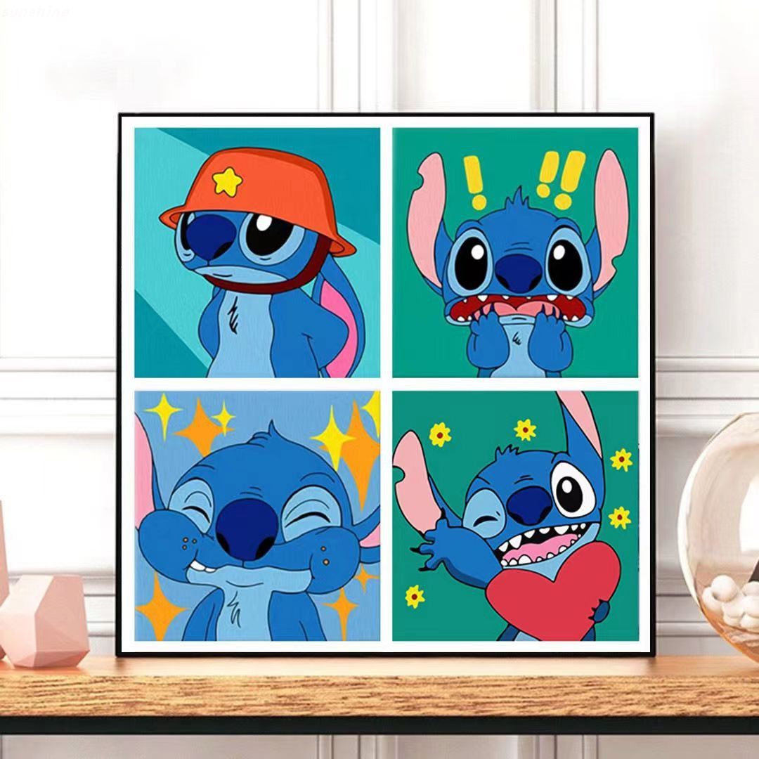 diy数字油画星际宝贝史迪仔卡通动画填充涂色手绘涂鸦简单颜料画